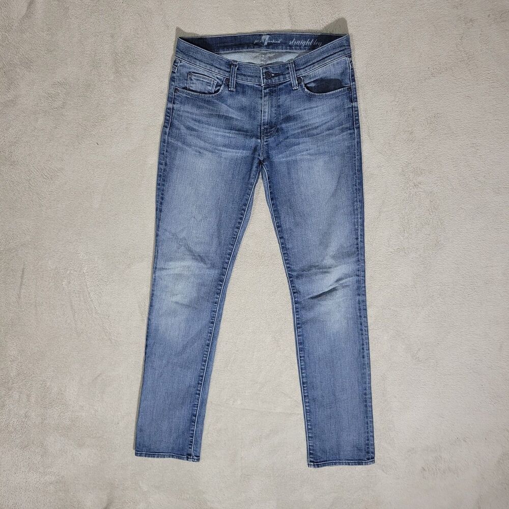 7 For All Mankind Jeans Womens Blue Stretch Slim Straight Leg Fit Dark Sz 29